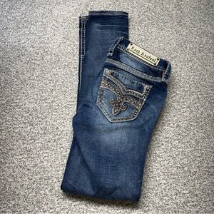 Women’s Rock Revival Dark Blue Dariel Embellished Pocket Skinny Jeans Size 26x32